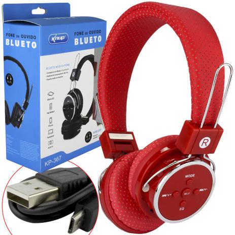 Headphone Bluetooth 3.0 Sd Card P2 Fm Vermelho Kp-367 - Knup Menor preço em Headphone Bluetooth 3.0 Sd Card P2 Fm Vermelho Kp-367 - Knup