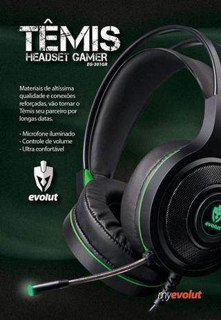 Headset Gamer Evolut Têmis Eg301 Preto E Verde Com Luz Led - Headset Gamer  - Magazine Luiza