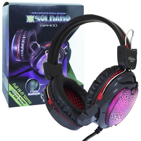Headset Gamer Fone Ouvido com Microfone Usb P2 Led Pc Jogos Infokit GH-X10 XSoldado Preto Vermelho Menor preço em Headset Gamer Fone Ouvido com Microfone Usb P2 Led Pc Jogos Infokit GH-X10 XSoldado Preto Vermelho