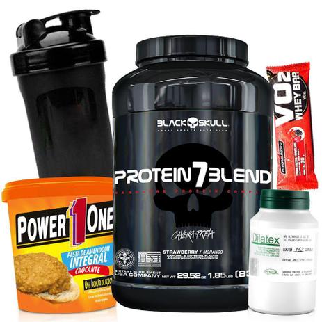 Hipertrofia Massa Magra Whey Protein 7 Blend 837g Dilatex 152caps Pasta de Amendoim 1kg Sem Açucar - Black skull Menor preço em Hipertrofia Massa Magra Whey Protein 7 Blend 837g Dilatex 152caps Pasta de Amendoim 1kg Sem Açucar - Black skull