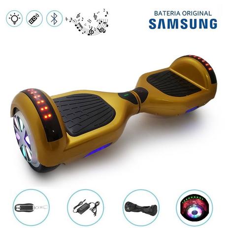 Hoverboard 6.5” Full LEDs Dourado Bluetooth com Controle - Bateria Samsung - Smart balance wheel Menor preço em Hoverboard 6.5” Full LEDs Dourado Bluetooth com Controle - Bateria Samsung - Smart balance wheel