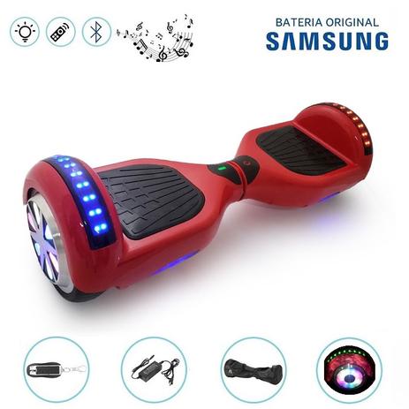 Hoverboard 6.5” Full LEDs Vermelho Bluetooth com Controle - Bateria Samsung - Smart balance wheel Menor preço em Hoverboard 6.5” Full LEDs Vermelho Bluetooth com Controle - Bateria Samsung - Smart balance wheel