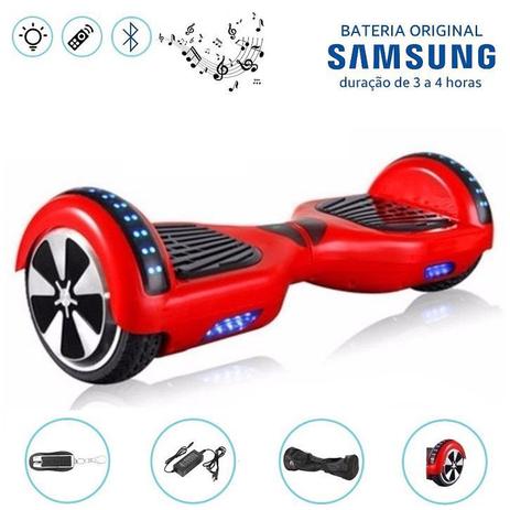 Hoverboard 6.5” Vermelho LEDs Bluetooth com Controle - Bateria Samsung - Smart balance wheel Menor preço em Hoverboard 6.5” Vermelho LEDs Bluetooth com Controle - Bateria Samsung - Smart balance wheel