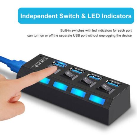 Hub 3.0 4 Portas USB Extensor com Interruptor Lehmox - LEY-201 Menor preço em Hub 3.0 4 Portas USB Extensor com Interruptor Lehmox - LEY-201