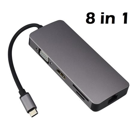 Hub 8 Em 1 Type C 3.1 Para Hdmi + Usb + Hdmi 4k + sd micro space gray - Uscables Menor preço em Hub 8 Em 1 Type C 3.1 Para Hdmi + Usb + Hdmi 4k + sd micro space gray - Uscables