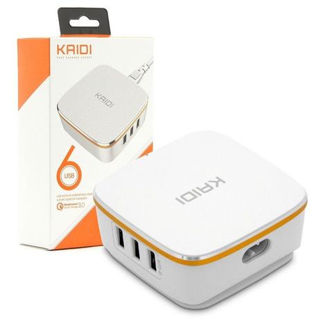 Hub Carregador Tomada Kaidi 6 USB Turbo Auto ID 7A Celular Menor preço em Hub Carregador Tomada Kaidi 6 USB Turbo Auto ID 7A Celular