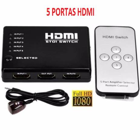 HUB Switch HDMI 5 Portas Full HD Controle Remoto - Lojascast Menor preço em HUB Switch HDMI 5 Portas Full HD Controle Remoto - Lojascast