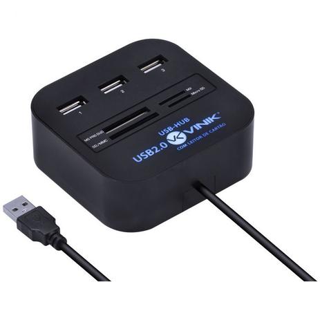 Hub Usb 2.0 Vinik 3 Portas Com Leitor De Cartão SD Menor preço em Hub Usb 2.0 Vinik 3 Portas Com Leitor De Cartão SD