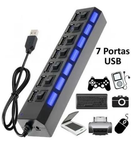 Hub Usb 7 Portas C/ Chave Seletora 2.0 High Speed - Ac Adapter Menor preço em Hub Usb 7 Portas C/ Chave Seletora 2.0 High Speed - Ac Adapter