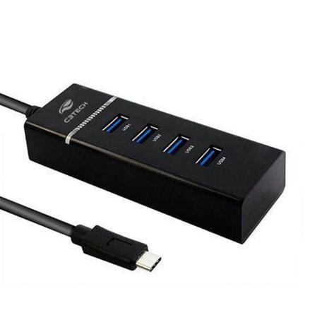 Hub USB Tipo-C com 4 Portas USB 3.0 Preto HU-C300BK C3Tech Menor preço em Hub USB Tipo-C com 4 Portas USB 3.0 Preto HU-C300BK C3Tech