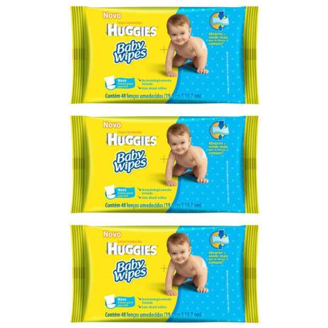 Huggies Baby Wipes Lenços Umedecidos C/48 (Kit C/03) Menor preço em Huggies Baby Wipes Lenços Umedecidos C/48 (Kit C/03)