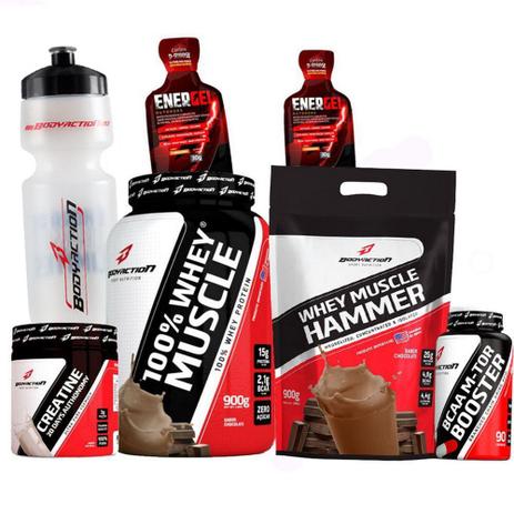Ideal para Aumento Massa Muscular Magra - 100 Whey Muscle 900g+Muscle Hammer Refil+Bcaa+Creatina - Body action Menor preço em Ideal para Aumento Massa Muscular Magra - 100 Whey Muscle 900g+Muscle Hammer Refil+Bcaa+Creatina - Body action