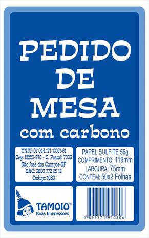 Impresso Talao de Pedido Mesa 2 Vias 50 Folhas Carbono Tamoio Menor preço em Impresso Talao de Pedido Mesa 2 Vias 50 Folhas Carbono Tamoio