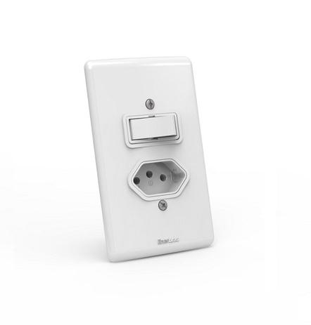 Interruptor 01 tecla simples + 01 tomada 10A / 250V de embutir Branco com parafuso aparente - Linha Artis Enerbras - Enerbrás Menor preço em Interruptor 01 tecla simples + 01 tomada 10A / 250V de embutir Branco com parafuso aparente - Linha Artis Enerbras - Enerbrás