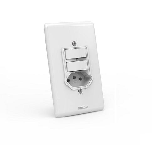 Interruptor 02 teclas simples + 01 tomada 10A / 250V de embutir Branco com parafuso aparente - Linha Artis Enerbras - Enerbrás Menor preço em Interruptor 02 teclas simples + 01 tomada 10A / 250V de embutir Branco com parafuso aparente - Linha Artis Enerbras - Enerbrás