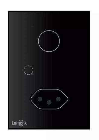 Interruptor Apagador Touch 1 Tecla com tomada Preto Glass - Lumenx Menor preço em Interruptor Apagador Touch 1 Tecla com tomada Preto Glass - Lumenx
