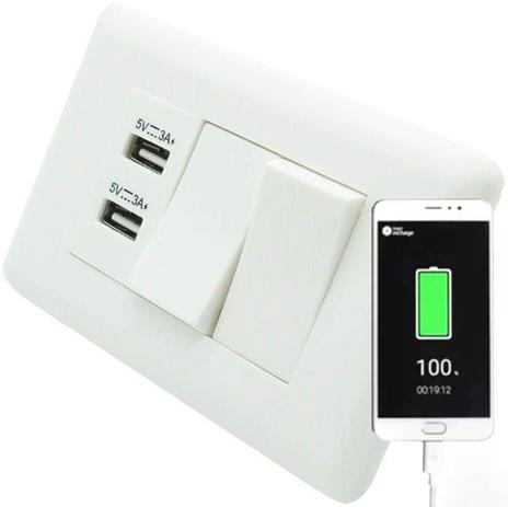 Interruptor Duplo e 2 Entradas USB Adaptador Celular Parede - Ideal Menor preço em Interruptor Duplo e 2 Entradas USB Adaptador Celular Parede - Ideal