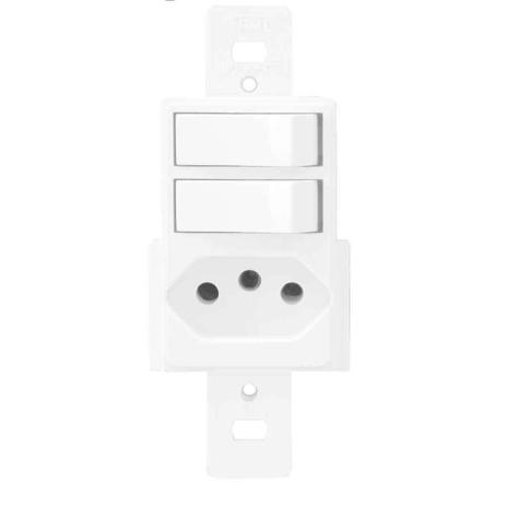 Interruptor duplo simples com tomada 20A 250V Blanc Fame Menor preço em Interruptor duplo simples com tomada 20A 250V Blanc Fame