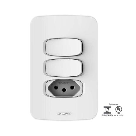 Interruptor duplo tomada 10A com placa 4X2 Gracia branco Alumbra Menor preço em Interruptor duplo tomada 10A com placa 4X2 Gracia branco Alumbra