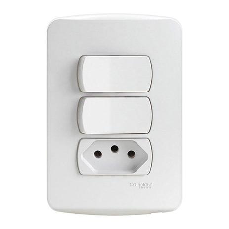 Interruptor Simples 10A 4x2 2 Teclas e Tomada Branco Miluz Schneider Menor preço em Interruptor Simples 10A 4x2 2 Teclas e Tomada Branco Miluz Schneider