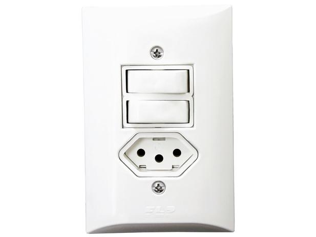 Interruptor Simples 2 Teclas + Tomada 10A 2p+t Com Espelho Branco - FLP Menor preço em Interruptor Simples 2 Teclas + Tomada 10A 2p+t Com Espelho Branco - FLP