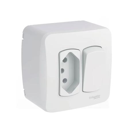 Interruptor Simples e Tomada de Sobrepor 10A Branco Dexson Miluz Schneider Menor preço em Interruptor Simples e Tomada de Sobrepor 10A Branco Dexson Miluz Schneider