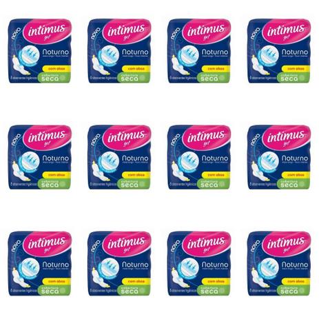 Intimus Gel Noturno Absorvente Higiênico Seca C/ Abas C/8 (Kit C/12) Menor preço em Intimus Gel Noturno Absorvente Higiênico Seca C/ Abas C/8 (Kit C/12)