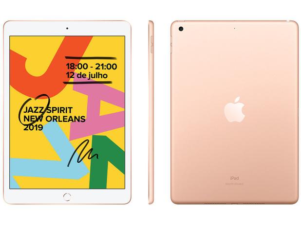 Menor preço em iPad 7 Geração Apple 32GB Dourado Tela 10,2” - Retina Proc. Chip A10 Câm. 8MP + Frontal 1,2MP