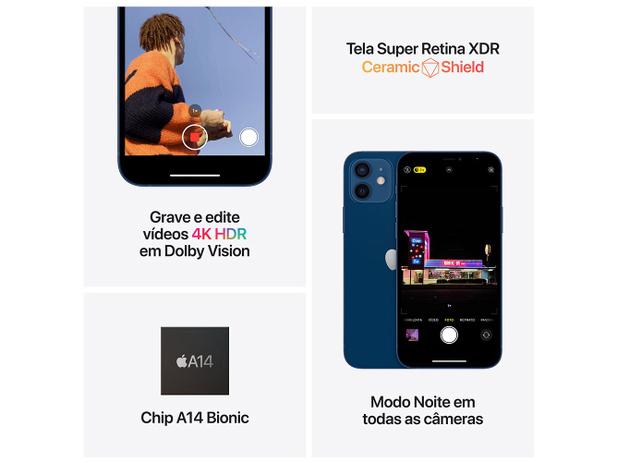 iPhone 12 Mini Apple 128GB Preto 5,4” - Câm. Dupla 12MP iOS