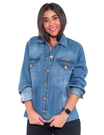 camisa jeans feminina comprida