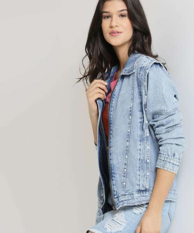 jaqueta jeans feminina com perola