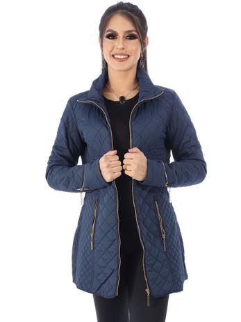 Jaqueta Feminina Nylon Com Ziper em Matelasse Marinho - Anistia Menor preço em Jaqueta Feminina Nylon Com Ziper em Matelasse Marinho - Anistia