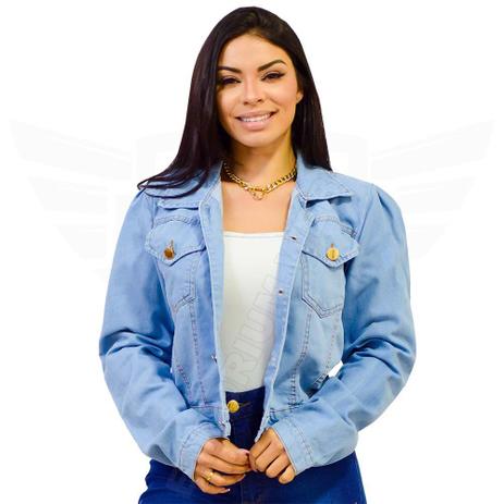 jaqueta jeans manga curta feminina