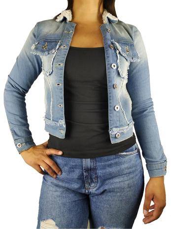 jaqueta jeans feminina sem gola