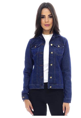 jaqueta jeans feminina azul escuro