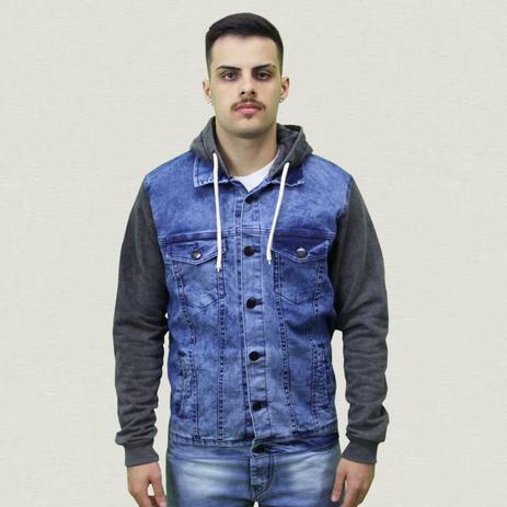 jaqueta jeans com capuz de moletom masculina