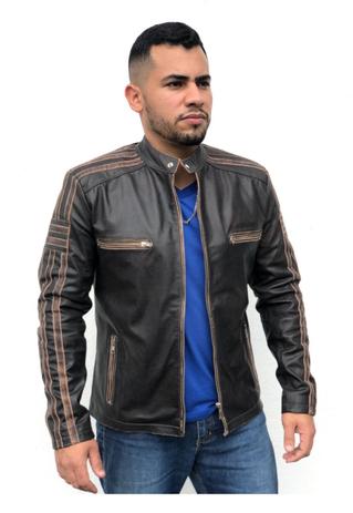 jaqueta couro marrom masculina