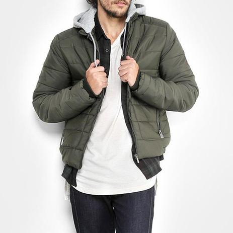 Jaqueta Masculina Puffer Nylon Verde Militar com Capuz Moletom Zune Menor preço em Jaqueta Masculina Puffer Nylon Verde Militar com Capuz Moletom Zune