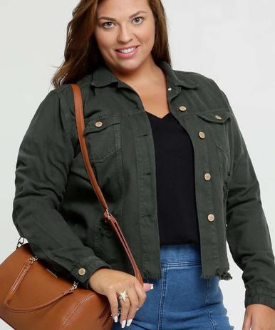 Jaqueta Plus Size Feminina Sarja Destroyed Botões - Cambos Premium - Blazer e Jaqueta Plus Size Feminina - Magazine Luiza