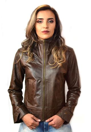 jaqueta couro marrom feminina