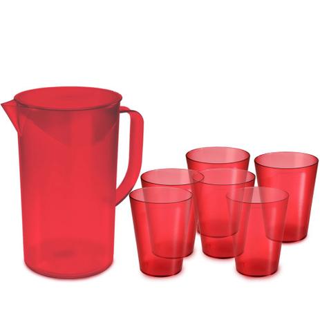 Jarra 2 Litros com 6 Copos 300ml Vermelho Casual Retrô Coza Menor preço em Jarra 2 Litros com 6 Copos 300ml Vermelho Casual Retrô Coza