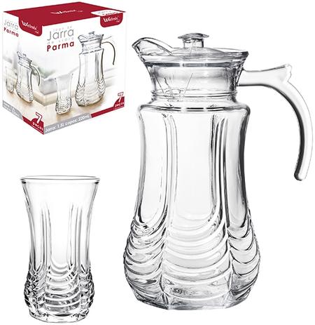 Jarra de vidro parma relevo 1,5l com tampa de acrilico + 6 copos 220ml na caixa - Wellmix Menor preço em Jarra de vidro parma relevo 1,5l com tampa de acrilico + 6 copos 220ml na caixa - Wellmix