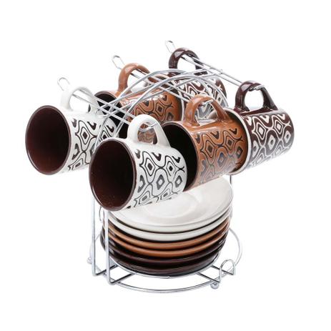 Jg 6 Xícaras 90Ml E Píres De Porcelana Euphoria - F9-25611 - Bon gourmet Menor preço em Jg 6 Xícaras 90Ml E Píres De Porcelana Euphoria - F9-25611 - Bon gourmet