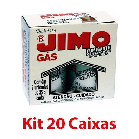 Jimo Gás Fumigante Dedetizador Kit 20 Caixas - 40un/35g Menor preço em Jimo Gás Fumigante Dedetizador Kit 20 Caixas - 40un/35g