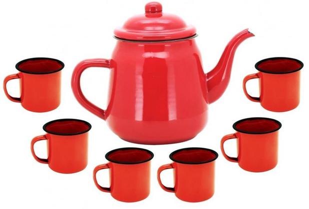 Jogo 1 Bule 1,7 Litros 6 Canecas 100ml Vermelho Esmaltados - Yazi Menor preço em Jogo 1 Bule 1,7 Litros 6 Canecas 100ml Vermelho Esmaltados - Yazi
