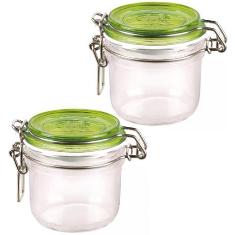 Jogo 2 Potes Vidro 200ml Fido Bormioli Hermético Tampa Verde - Bormioli rocco Menor preço em Jogo 2 Potes Vidro 200ml Fido Bormioli Hermético Tampa Verde - Bormioli rocco
