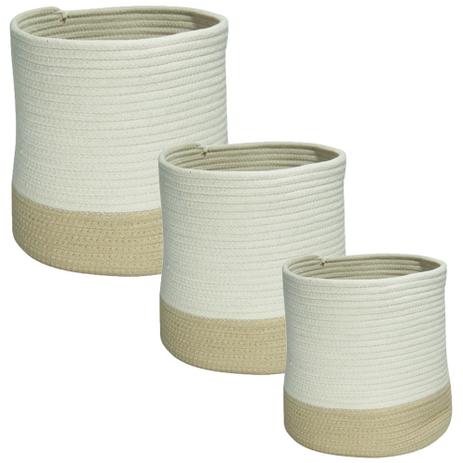 Jogo 3 Cestas Trama de Tecido Branco e Bege Home Co Hampton - Gs Menor preço em Jogo 3 Cestas Trama de Tecido Branco e Bege Home Co Hampton - Gs