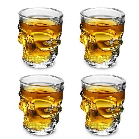 Jogo 4 copos de vidro shot caveira 42ml Transparente - Medieval Menor preço em Jogo 4 copos de vidro shot caveira 42ml Transparente - Medieval
