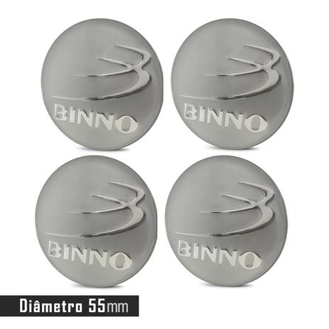 Jogo 4 Emblema Roda Binno Prata 55mm. - Calota Menor preço em Jogo 4 Emblema Roda Binno Prata 55mm. - Calota