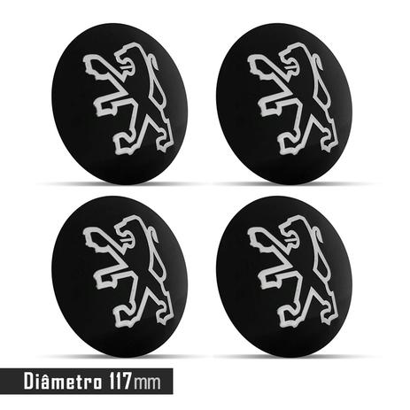 Menor preço em Jogo 4 Emblema Roda    Peugeot Preto 117mm. - Calota